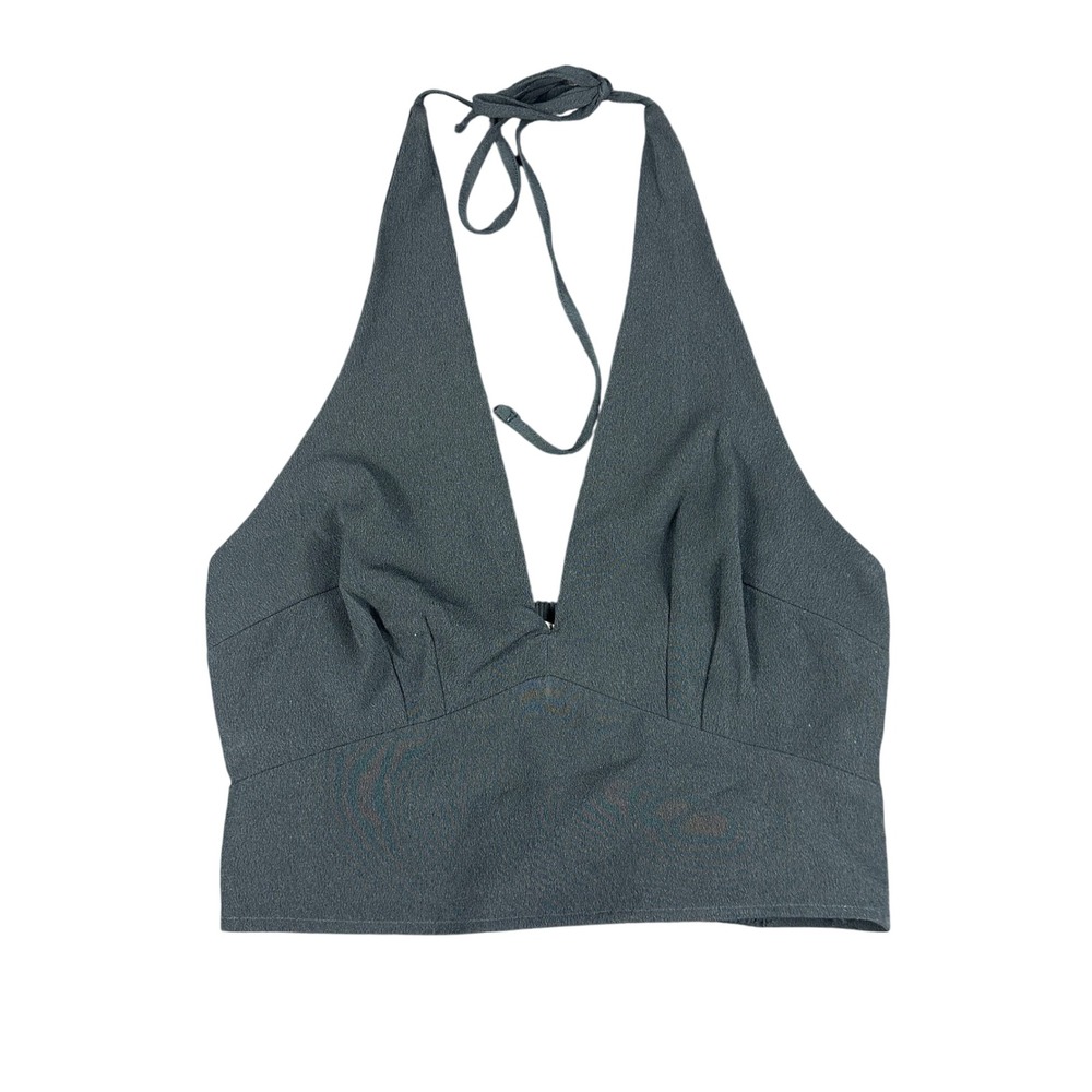 Abercrombie Plunge Halter Deep V Crop Top Black Smocked Back Sexycore Small